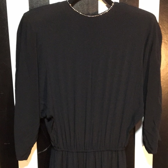 Vintage 1980s Black Flowy Skirt Dancing Dress Rhinestone Trim Small /Med Woman’s - Picture 16 of 17